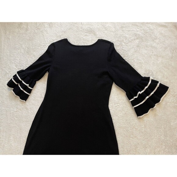 Dressbarn Womens Knitted Sweater Dress Size PM M Petite Black Ruffle Sleeve - Picture 8 of 9